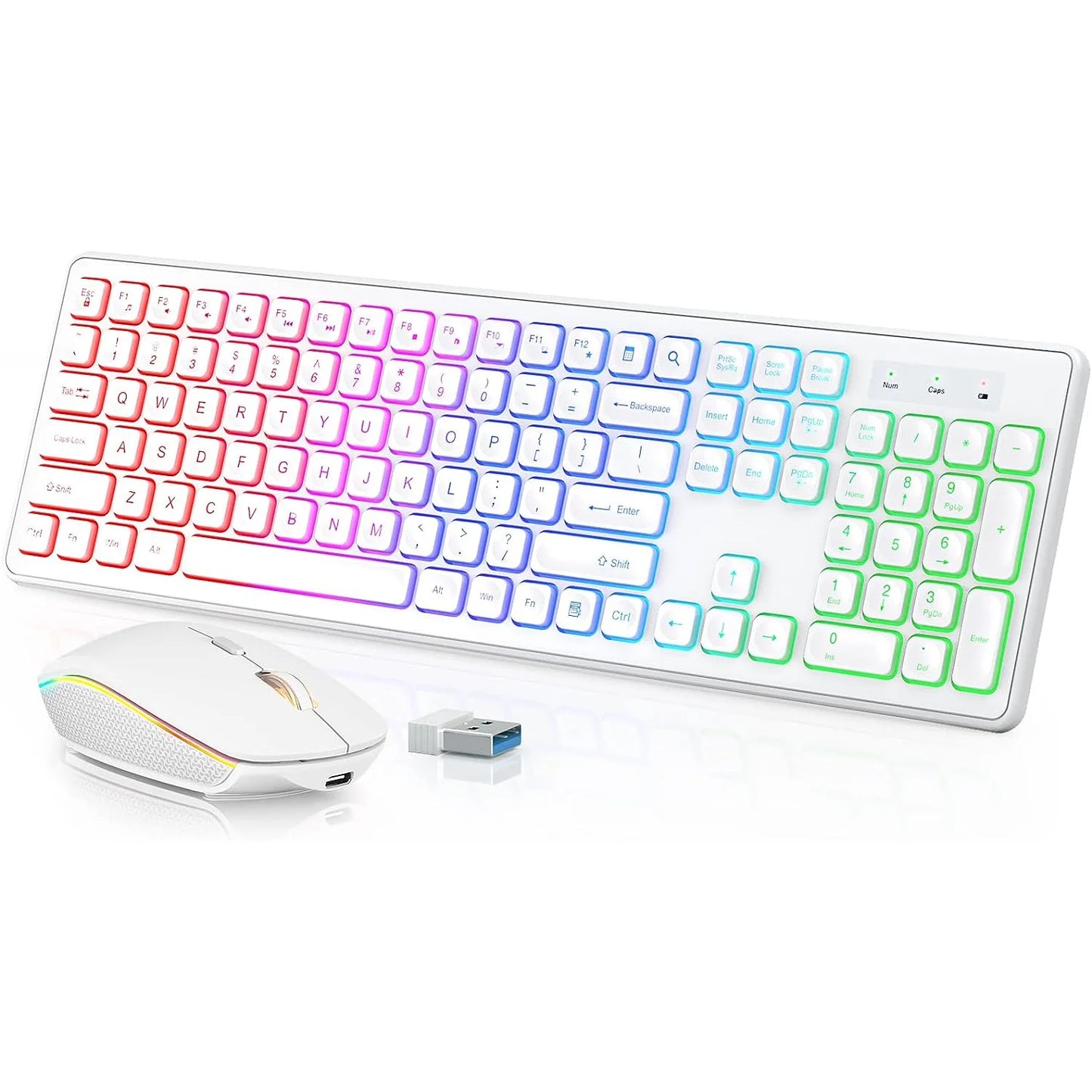 Kabellose Tastatur-Maus-Kombination mit RGB-Hintergrundbeleuchtung, wiederaufladbaren beleuchteten Tasten, Full-Size-Format, ergonomischem Design, Schlafmodus, 2.4GHz