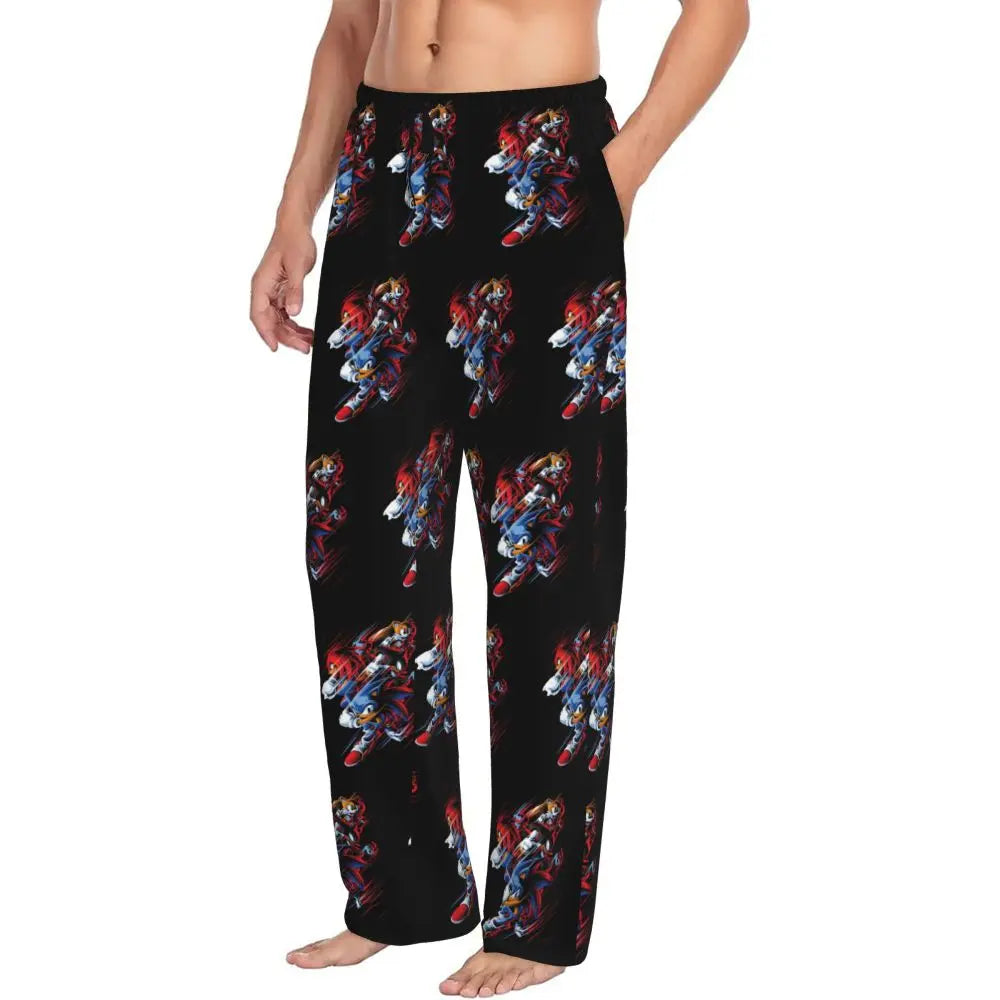 Custom Print Men's Soniced Pajama Pants Hedgehog Game Sleepwear Sleep Lounge Bottoms with Pockets