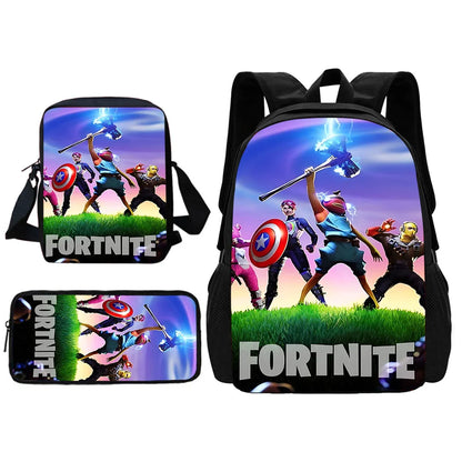 Mochila Escolar Infantil com Mala de Ombro e Estojos para Lápis, Malas Escolares com Design Hot Game-F-FortniteS para Rapazes e Raparigas, Melhor Presente