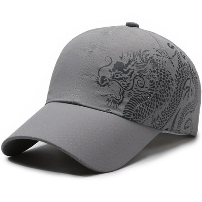 Casquette de baseball à imprimé dragon, casquette de sport d'été pour la protection solaire en extérieur à séchage rapide, casquette à visière plate décontractée pour homme et femme