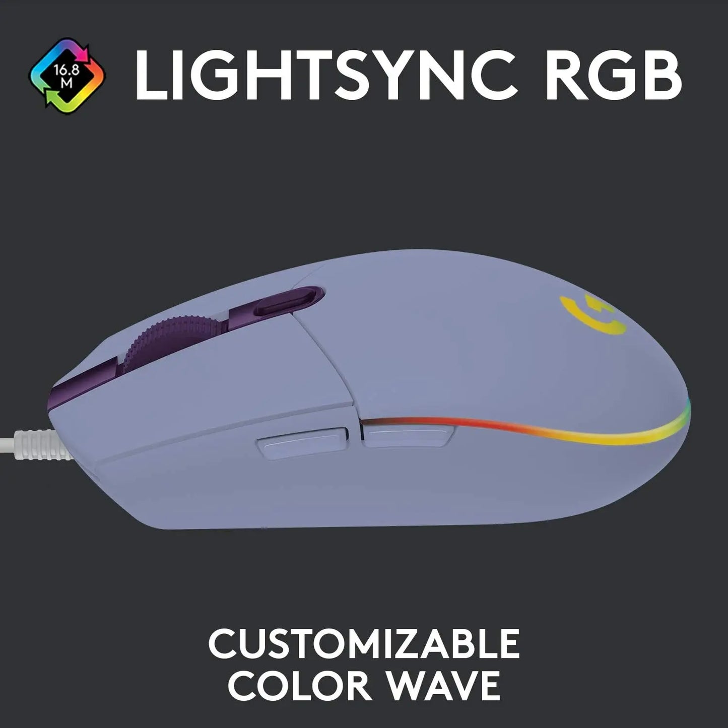 Logitech G102 G203 laidinė žaidimų pelė, 2.1 metro ilgio laidas, 8000 DPI, RGB efektai, skirta PC, nešiojamajam kompiuteriui, biurui ir gamer’iams, lanksti