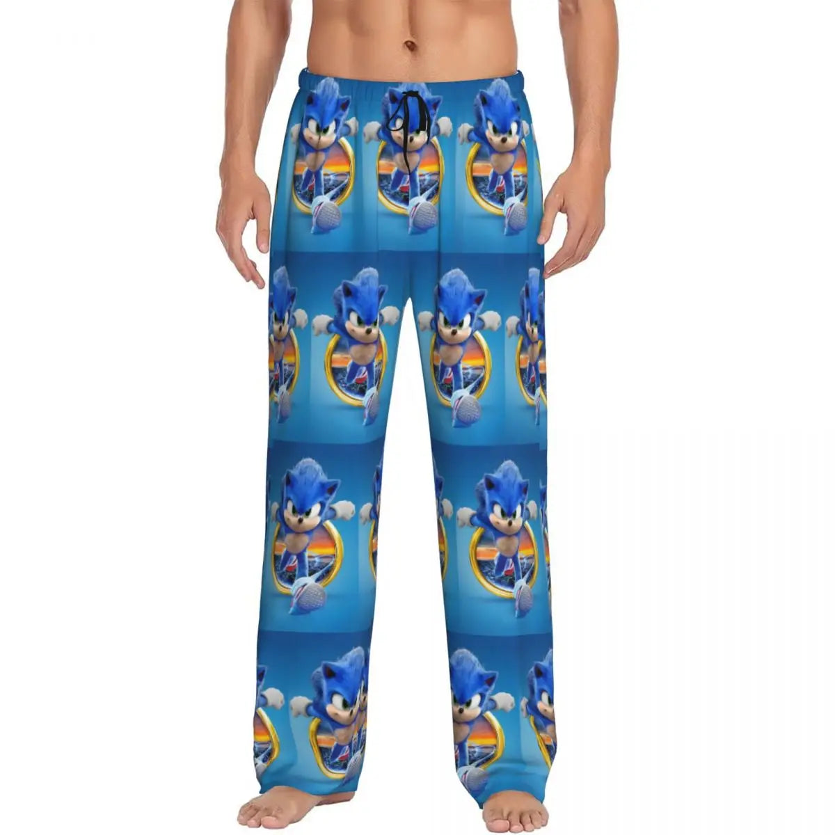 Custom Print Men's Soniced Pajama Pants Hedgehog Game Sleepwear Sleep Lounge Bottoms with Pockets