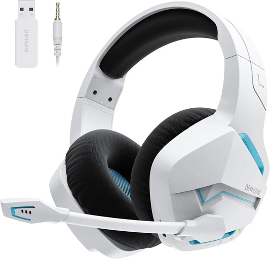 Casque de jeu sans fil double BINNUNE avec micro pour PC PS4 PS5, casque de jeu Bluetooth pour ordinateur portable, écouteurs de jeu