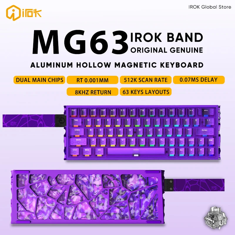 IROK MG63 Hollow Aluminium Gaming Magnetic Mechanical Keyboard 60% RT0.001mm 8KHz 0.07ms 512K RGB Hot Swap Wired Gamer Keyboard