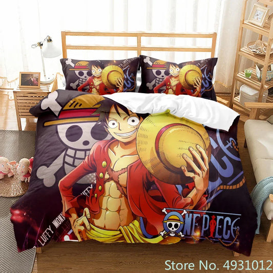 One Piece Luffy Boy 3pcs Bedding Set Quilt Cartoon Duvet Cover Pillowcase Bedclothes Children Kids Boy Bed Bedroom Set