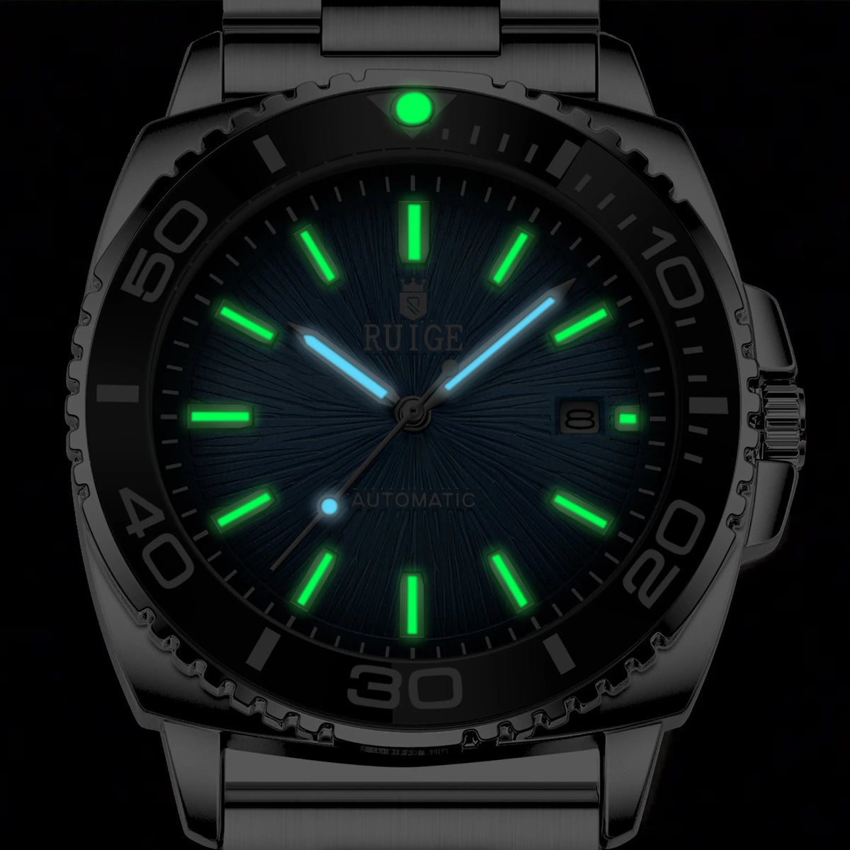 RUIGE Fashion Men's Fully Automatic Mechanical Watch Stainless Steel Calendar Men's Night Light Waterproof Versatile Watch