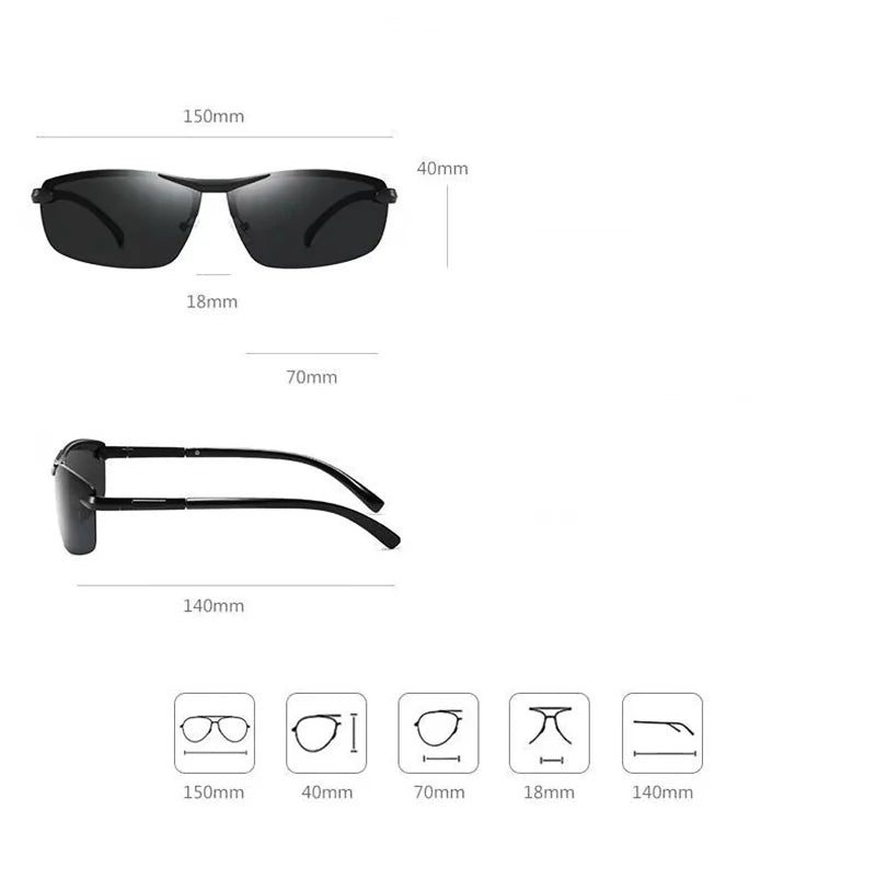 KLASSNUM Men Fashion Cycling Rimless Sunglasses Photochromic Polarized Shades Color Changing Fishing Car Driving Yellow Glasses