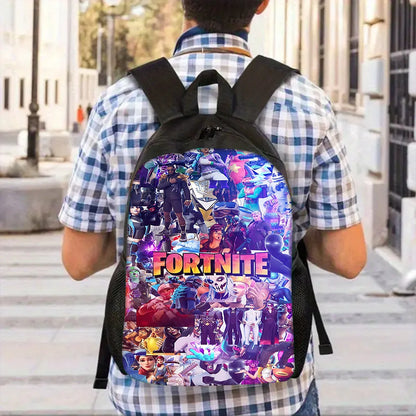 Mochila Escolar Infantil com Mala de Ombro e Estojos para Lápis, Malas Escolares com Design Hot Game-F-FortniteS para Rapazes e Raparigas, Melhor Presente