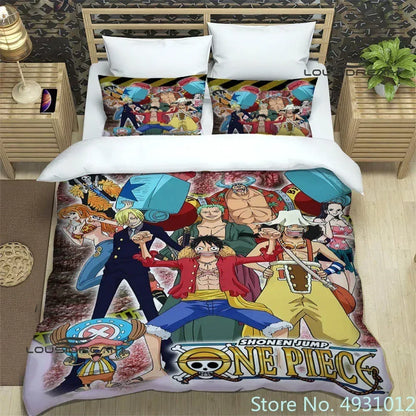One Piece Luffy Boy 3pcs Bedding Set Quilt Cartoon Duvet Cover Pillowcase Bedclothes Children Kids Boy Bed Bedroom Set