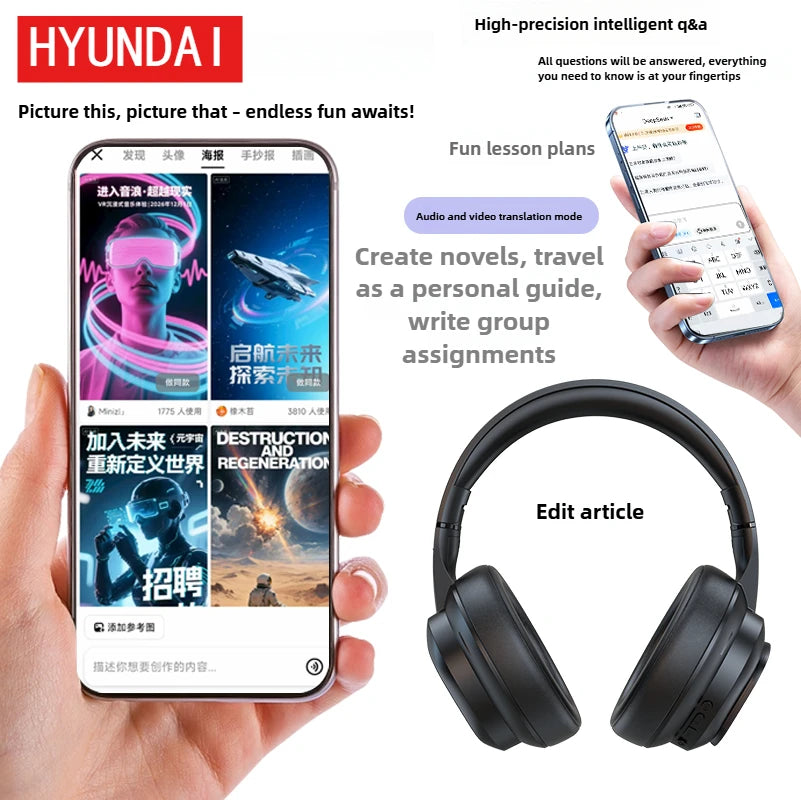 Auriculares HYUNDAI X1PRO inalámbricos Bluetooth 6.0 con traducción por IA – Más de 100 idiomas, control táctil, pantalla LED y cancelación de ruido