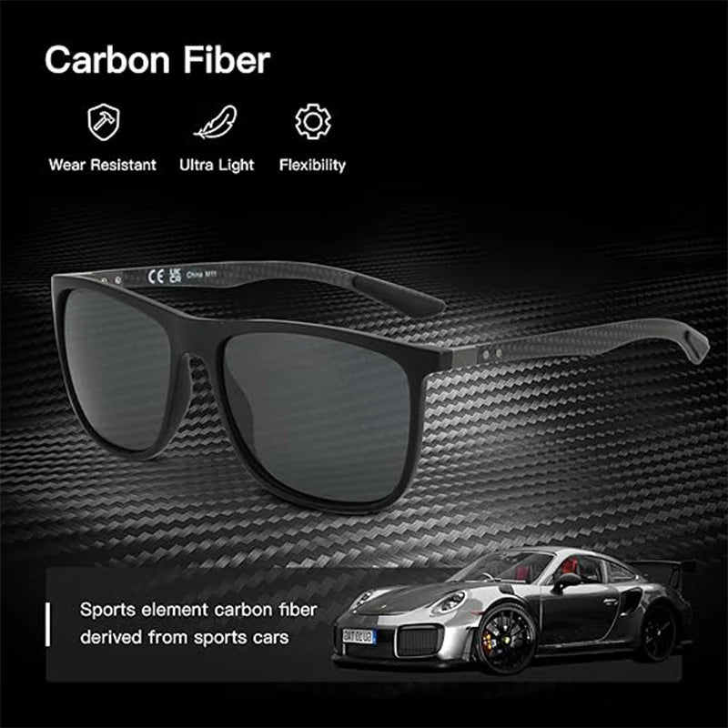 ZENOTTIC New Square Polarized Sunglasses for Men Ultralight Carbon Fiber Sun Glasses Driving Fishing Golf Sport UV400 Protection