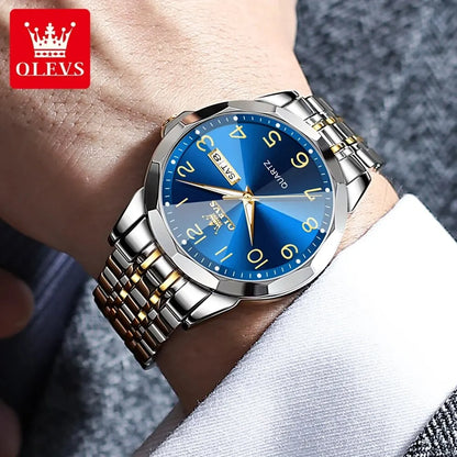 OLEVS 9970 herenhorloge – Elegant model met digitale wijzerplaat, datum- en dagweergave, waterdicht, lichtgevend, quartz – Origineel luxehorloge