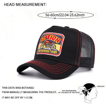 2025 New Truck Hat STATION Motorcycle Men's Street Skateboarding Hat Hip Hop Hat Women's Leisure Sunshade Baseball Hat Mesh Hat