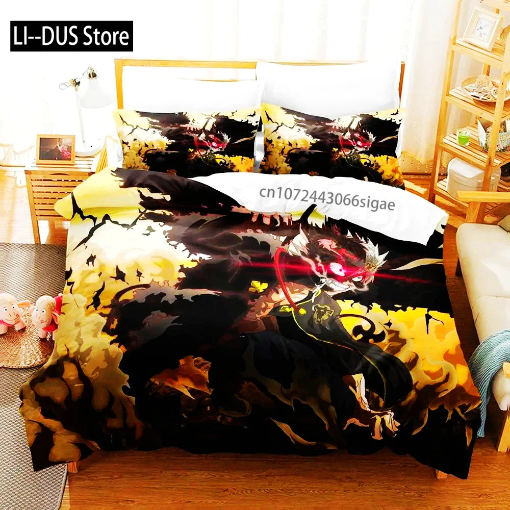 Black Clover Bettwäsche-Set Einzel Doppel Full Queen King Size Anime-Bettbezug-Set für Erwachsene und Jungen 2024 Deckenbezug Kissenbezug