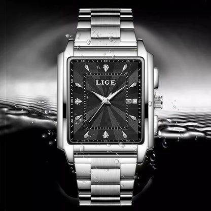 Reloj para hombre LIGE: estilo militar y moderno, caja cuadrada, cronógrafo de cuarzo, resistente al agua, marca de lujo