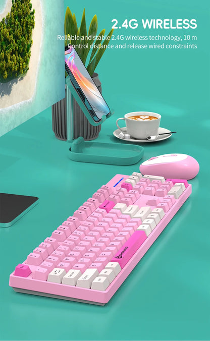 NexusClick kabelloses Gaming- und Office-Tastatur-Maus-Set, intelligente Energiesparfunktion, Full Size, 104 Tasten, 1600DPI einstellbar, USB für Laptop und PC