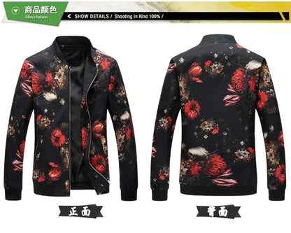 Spring and Autumn Men's Flower Jacket, Large Size Urban Casual Jacket, Multicolor Available