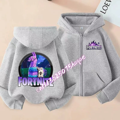 Novo hoodie infantil Fortnite com fecho de correr, estilo cartoon anime, casual e respirável, casaco para meninos, primavera 2026, roupa para criança