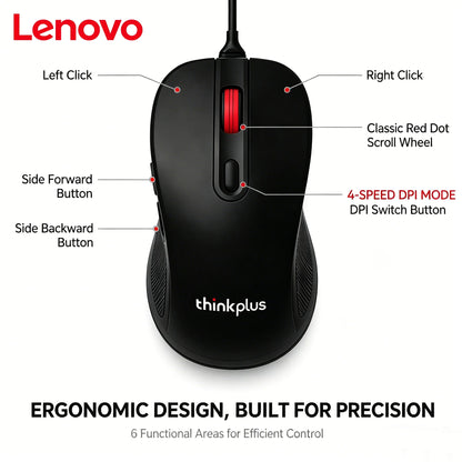 Original Lenovo Wired Mouse M10Pro USB Interface Driver-Free Gaming Office Simple Optical 6-Button Notebook Desktop Computer