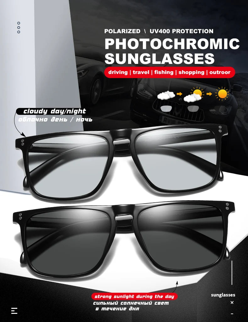 Značka Rivet Square Fotochromatické sluneční brýle Pánské Polarizované Dámské Sluneční brýle na řízení Denní a noční vidění Protisluneční brýle pro muže
