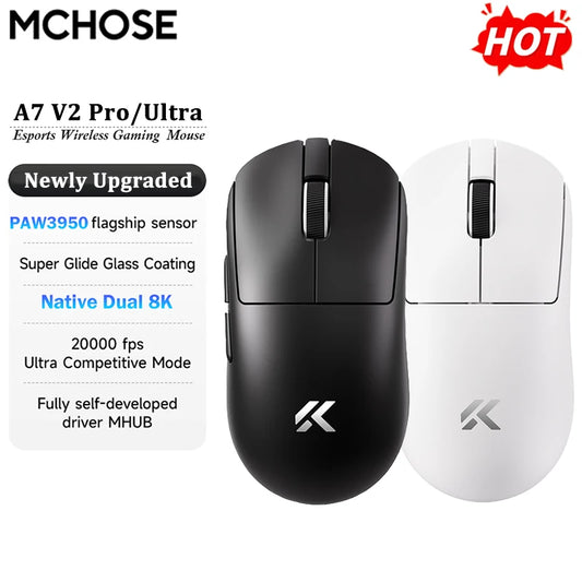 MCHOSE A7 V2 Ultra / Pro Lightweight Wireless Gaming Mouse Dual 8000Hz PAW3950 TI 42000DPI Mice For PC E-sports Gamer