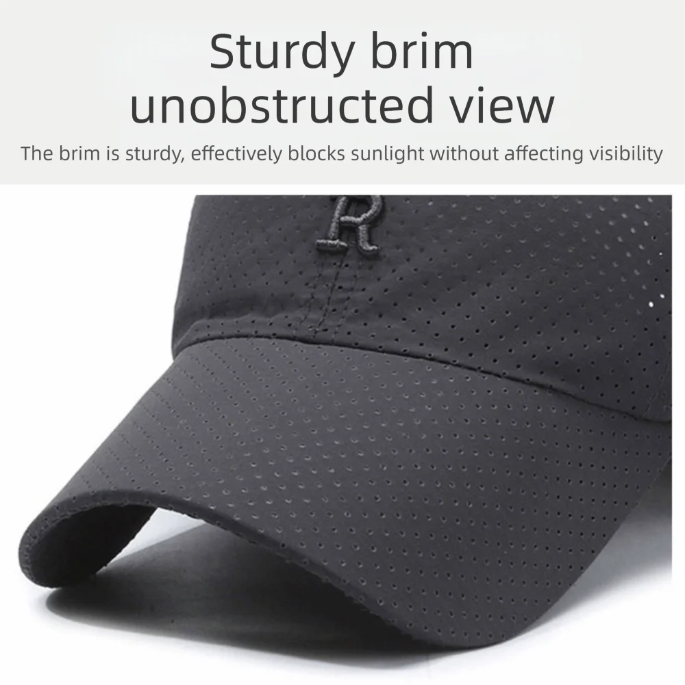 Breathable Perforated Quick-Drying Hat Sun Protection Adjustable Summer Sun Hat Letter R Embroidery Fishing Cycling Hat
