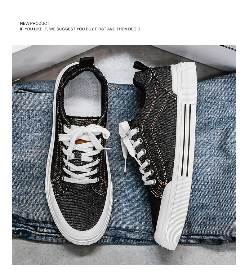 Personalized Spring and Autumn New Men's Shoes, Korean Style Fashionable Large Size Low-Top Casual Shoes, Denim Single Shoes, Versatile Sneakers