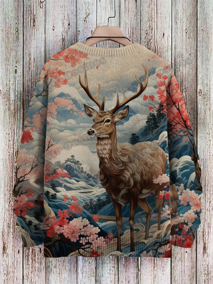 PLstar Cosmos retro pullover med drage- og hjortekunstmønster, 3D-printet strikpullover til mænd, vinter, unisex, casual striktrøje ZZM118