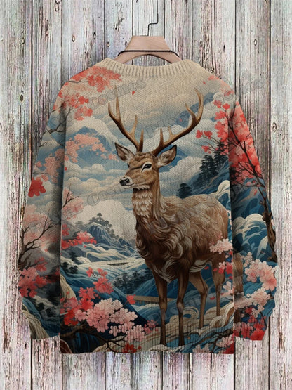 PLstar Cosmos retro pullover med drage- og hjortekunstmønster, 3D-printet strikpullover til mænd, vinter, unisex, casual striktrøje ZZM118