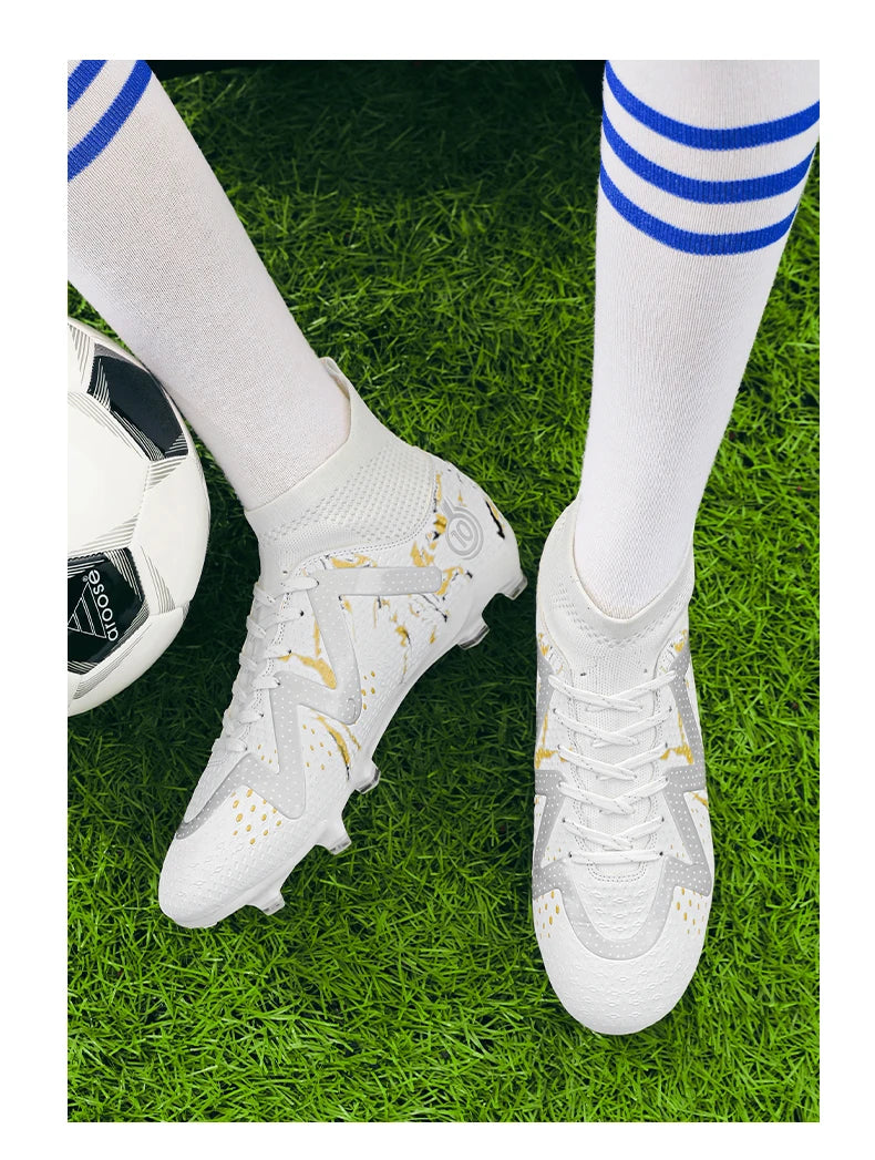 Chaussures de Football professionnelles FG/TF pour adultes, bottes de Football à longues pointes antidérapantes, crampons à cheville haute pour jeunes enfants, baskets de Football en herbe ﻿