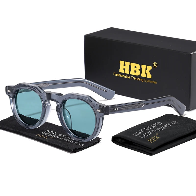 HBK Vintage Simple Round Men Sunglasses Small Frame High-Quality Acetate Frame Sun Glasses Women Party Travel Outdoor Glasses