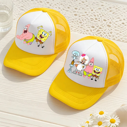 Casquette de baseball SpongeBob mignonne, style anime, ronde, unisexe, pour enfants (garçons et filles) et adultes, sportive, décontractée, pare-soleil, ajustable, inspirée du film d'animation, à visière, en maille