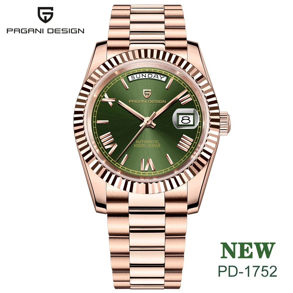 PAGANI DESIGN New DD36 Rose Gold Luxury Automatic Mechanical Watch For Men ST16 100M Waterproof AR Sapphire Glass Wristwatch Men
