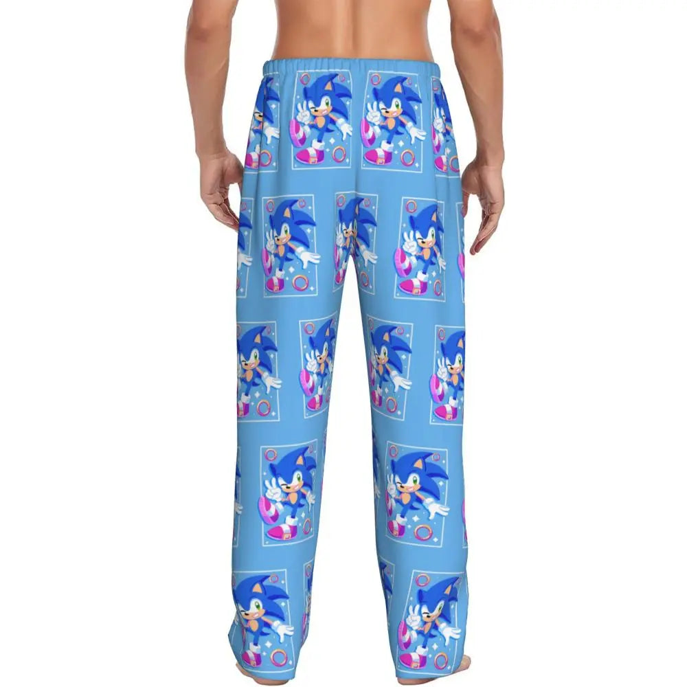 Custom Print Men's Soniced Pajama Pants Hedgehog Game Sleepwear Sleep Lounge Bottoms with Pockets