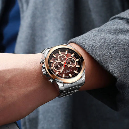 CURREN men’s chronograph watch, large 48 mm dial, stainless steel bracelet, three sub-dials, quartz sports wristwatch, luxurious style