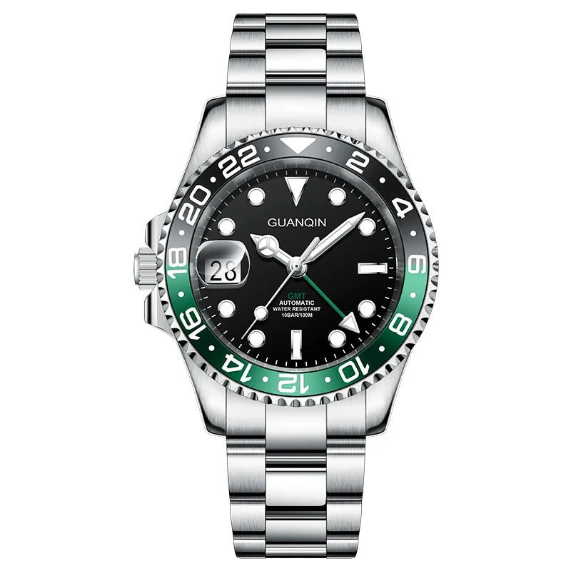 GUANQIN GMT Men's Watches 2025 New Atuomatic Watch Men NH34 Mechanical Wristwatch Sapphire Glass Stainless Steel Clock Left Hand