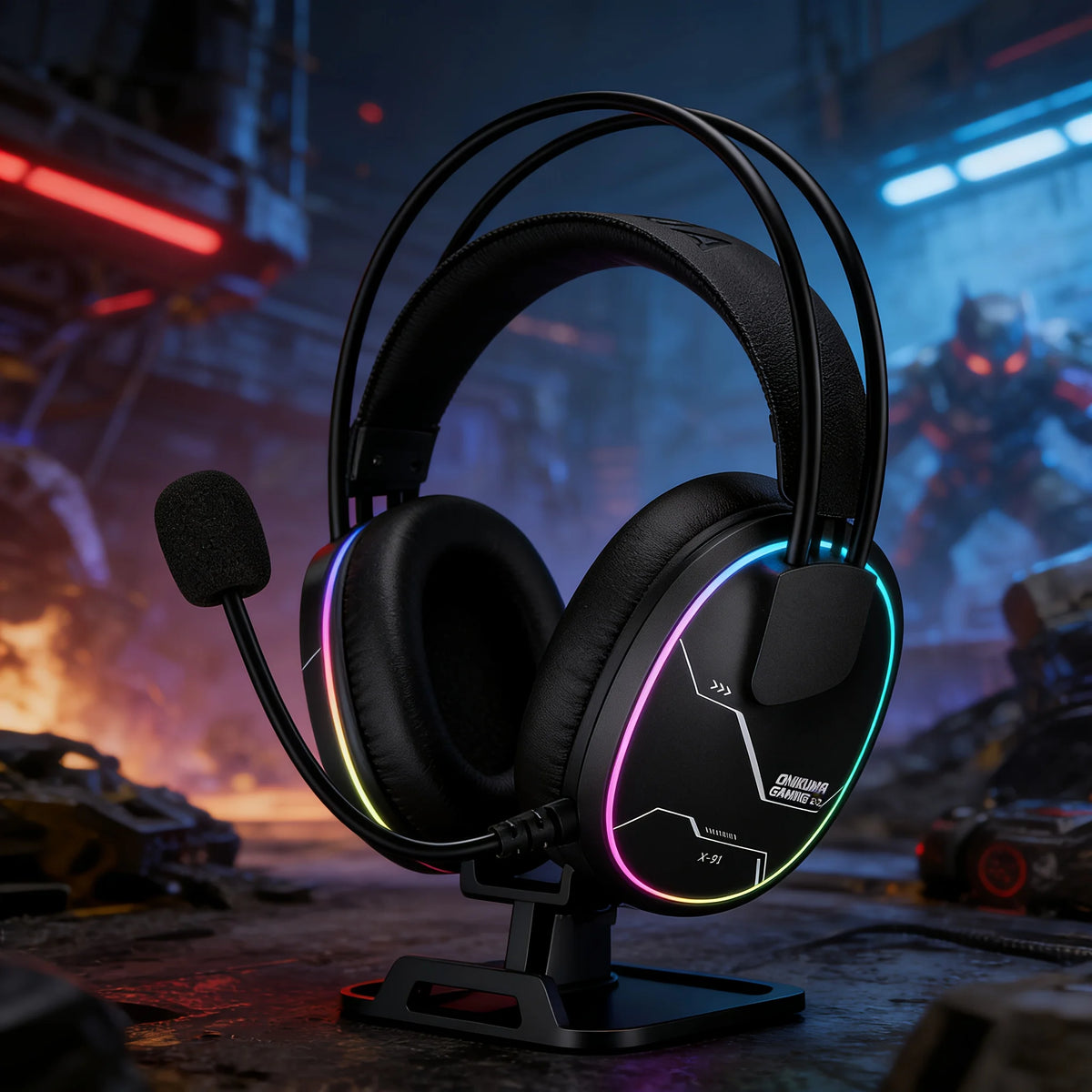 ONIKUMA X91, casque de jeu filaire avec éclairage RGB, casque supra-auriculaire avec microphone flexible, prise audio 3,5 mm pour PC, PS4, ordinateur portable, idéal pour les joueurs.