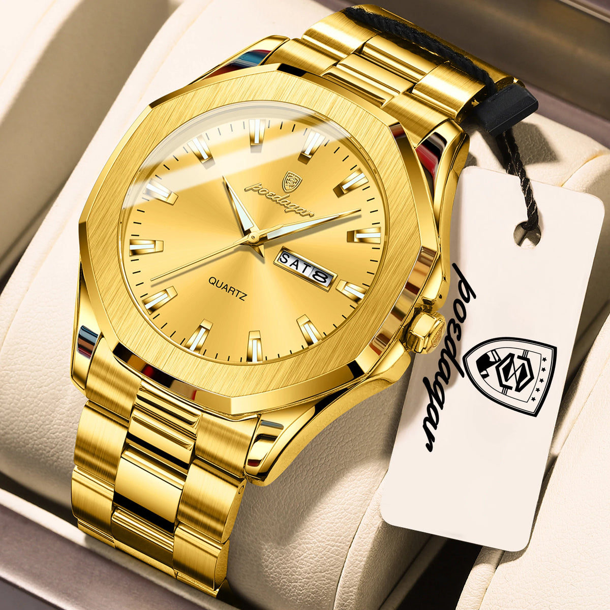 POEDAGAR Luxury Men Wristwatch Waterproof Luminous Week Date Casual Man Clock Stainless Steel Quartz Fashion Men's Watches Reloj