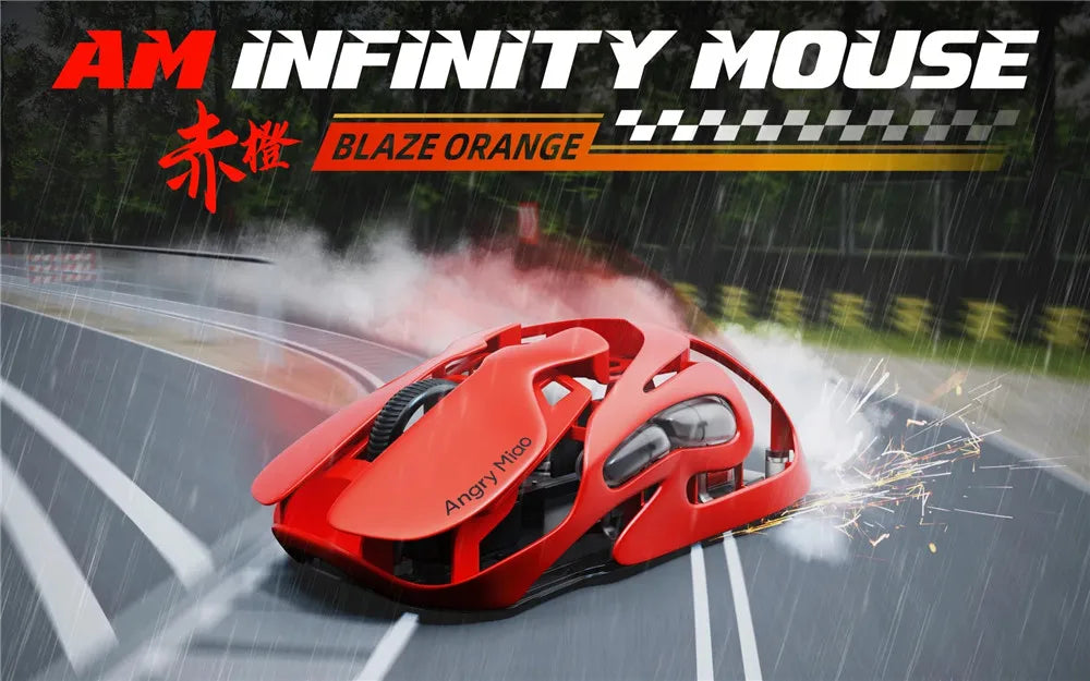 Angry Miao Infinity Gaming Wireless Mouse Hot-Swappable Metal Ultralight Hollow PAW3950 Dual 8K Wired Tri-Mode Orange