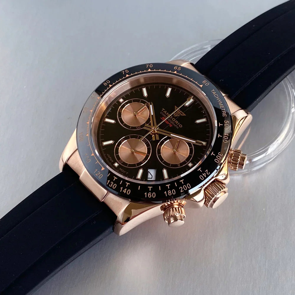 Reloj de lujo para hombre VK63 con movimiento de cuarzo, cronógrafo de negocios, 39mm, acero/oro rosa, fecha, esfera luminosa y cronógrafo completo