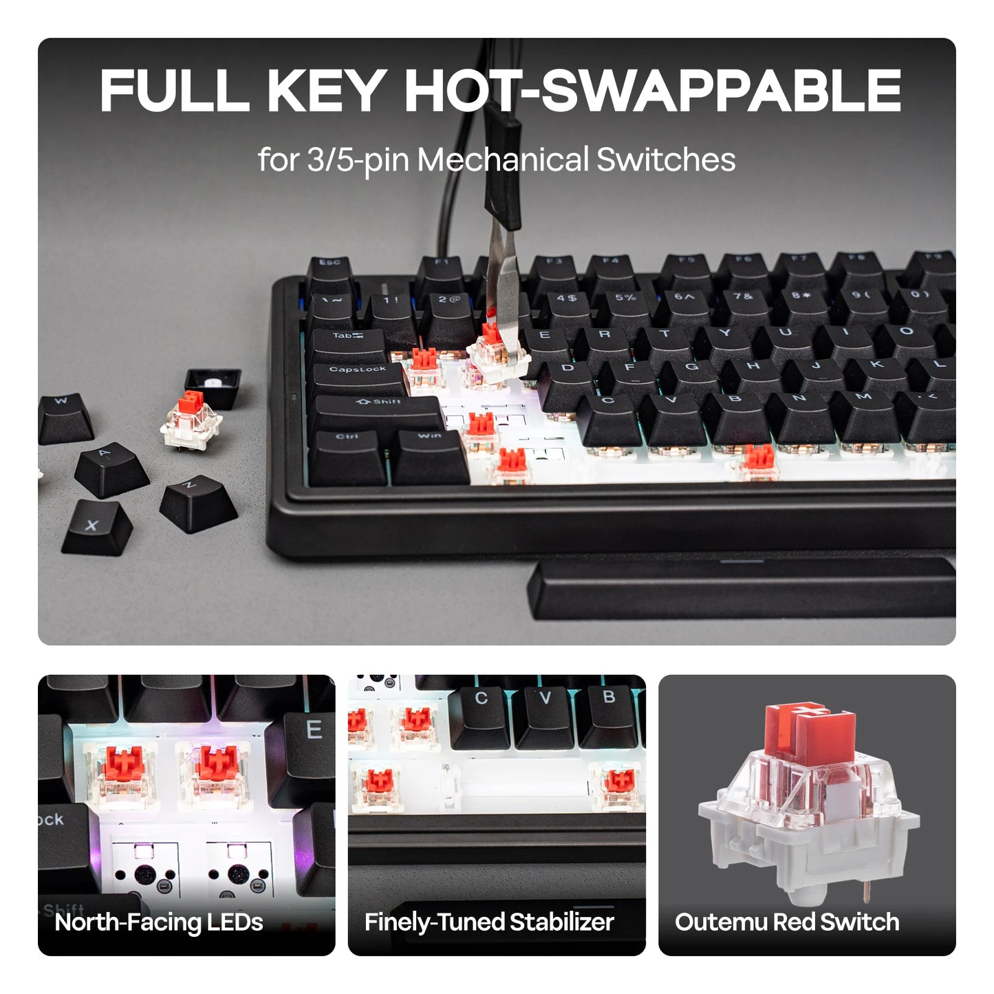 Teclado mecânico EPOMAKER x AULA F75 com fio, 75%, layout ANSI US, gasket, hot-swap, para Mac/WIN/Android, com botão rotativo