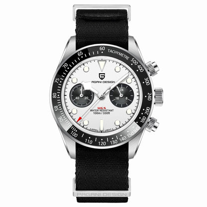 Herrklocka PAGANI DESIGN ”Panda” – Lyxig kvarts-kronograf, vattentät, safirglas med antireflexbehandling, självlysande sportklocka