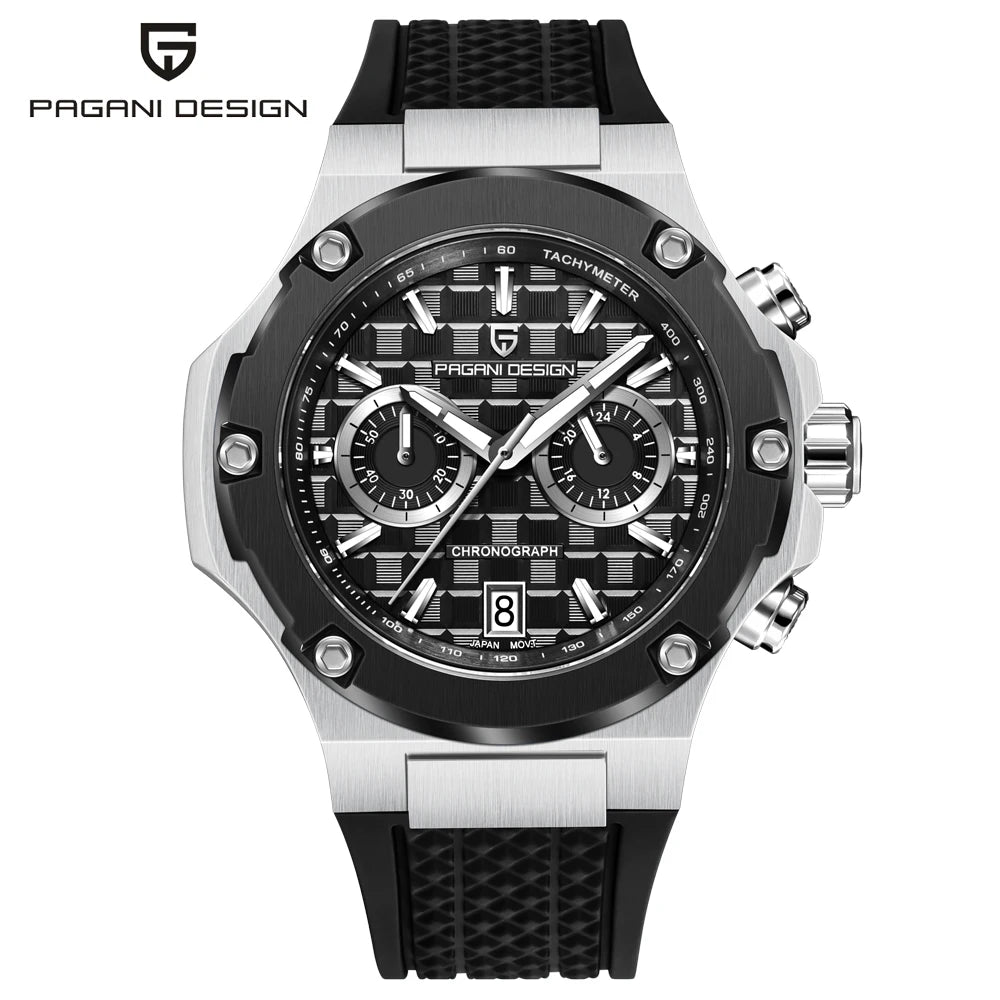 Křemenné pánské hodinky PAGANI DESIGN – luxusní sportovní chronograf, vodotěsný, s luminiscenčními ručičkami a safírovým sklem s antireflexní úpravou