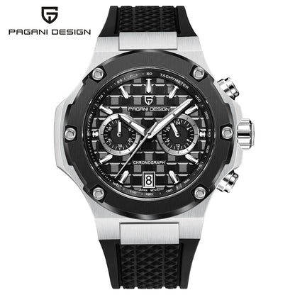 Křemenné pánské hodinky PAGANI DESIGN – luxusní sportovní chronograf, vodotěsný, s luminiscenčními ručičkami a safírovým sklem s antireflexní úpravou