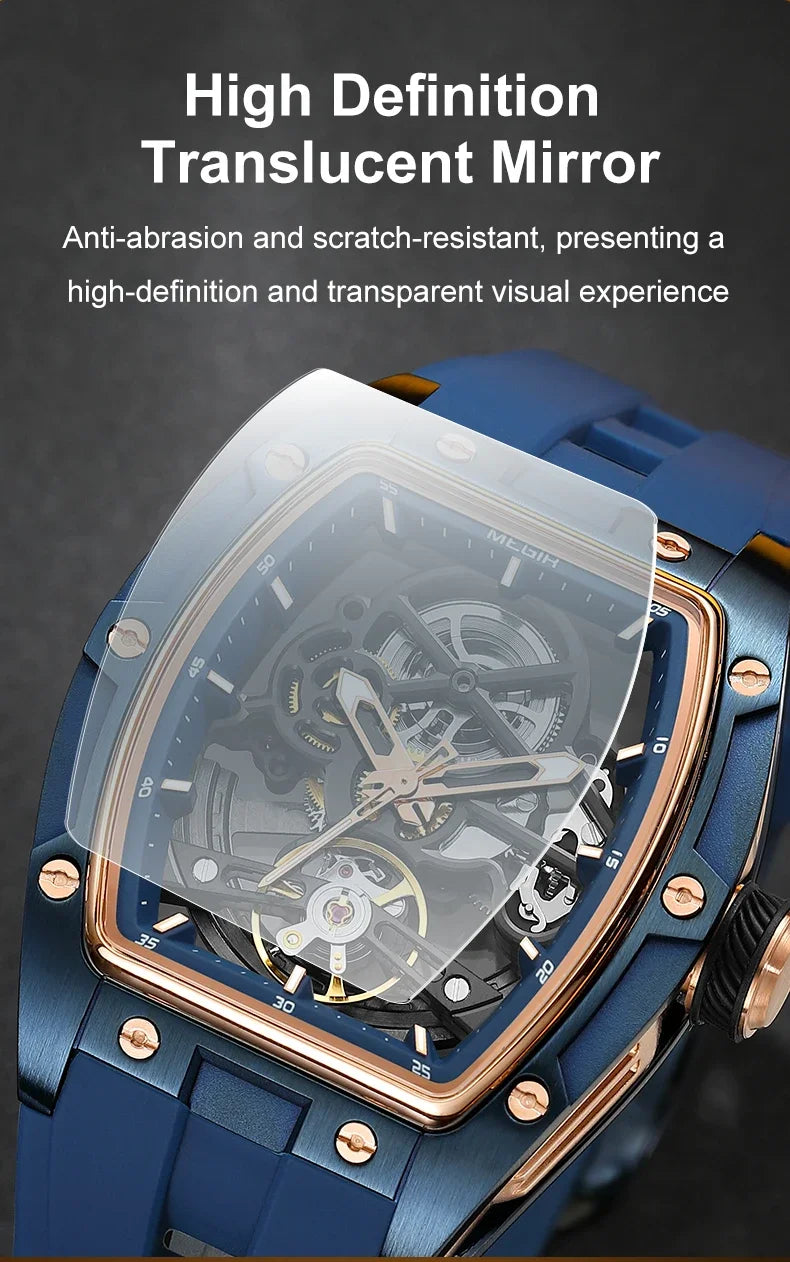 MEGIR MG-2242G Men’s Automatic Mechanical Watch  Skeleton Barrel Case, Luminous Hands & Silicone Strap