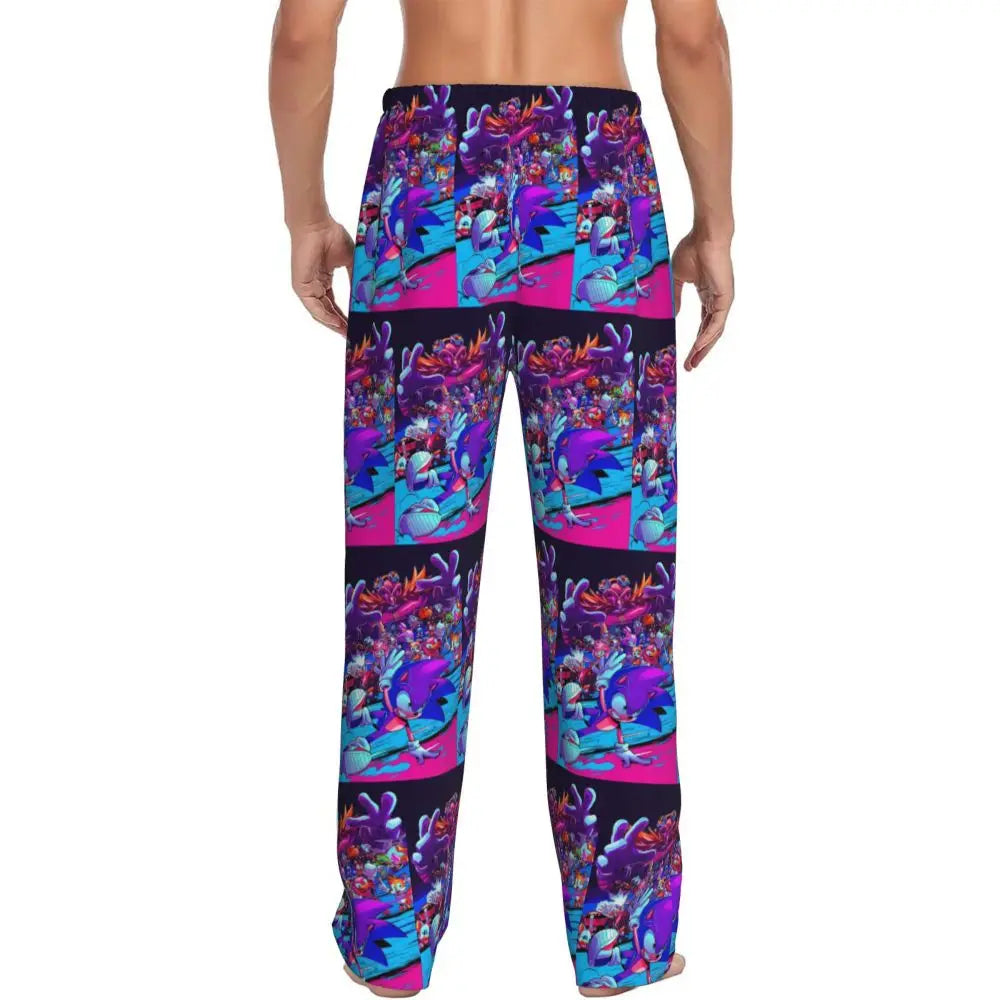 Custom Print Men's Soniced Pajama Pants Hedgehog Game Sleepwear Sleep Lounge Bottoms with Pockets