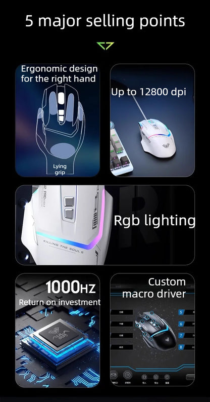 Vruća ponuda AULA S12 Pro žičani gaming miš 12800 DPI RGB pozadinsko osvjetljenje 8 programabilnih tipki ergonomski miš za igranje za PC i prijenosno računalo