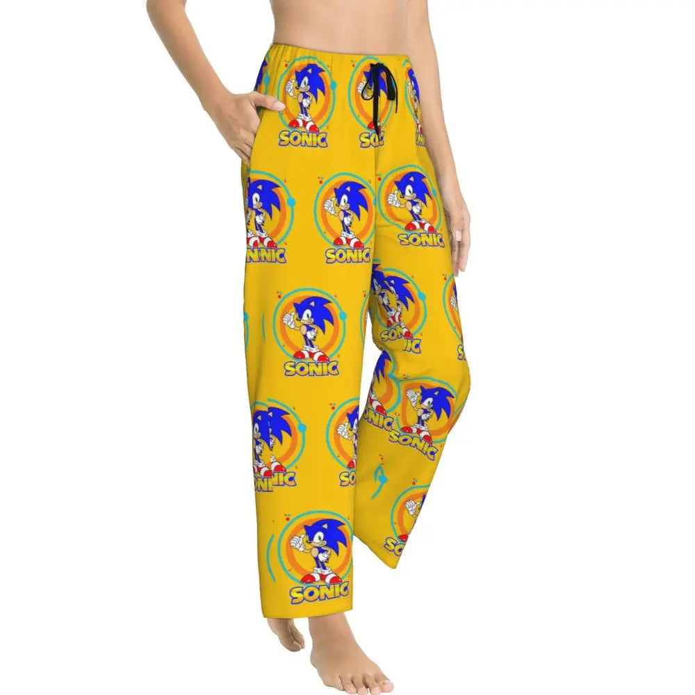 Custom Women Soniced Pajama Pants Printed Hedgehog Game Sleep Sleepwear Bottoms with Pockets