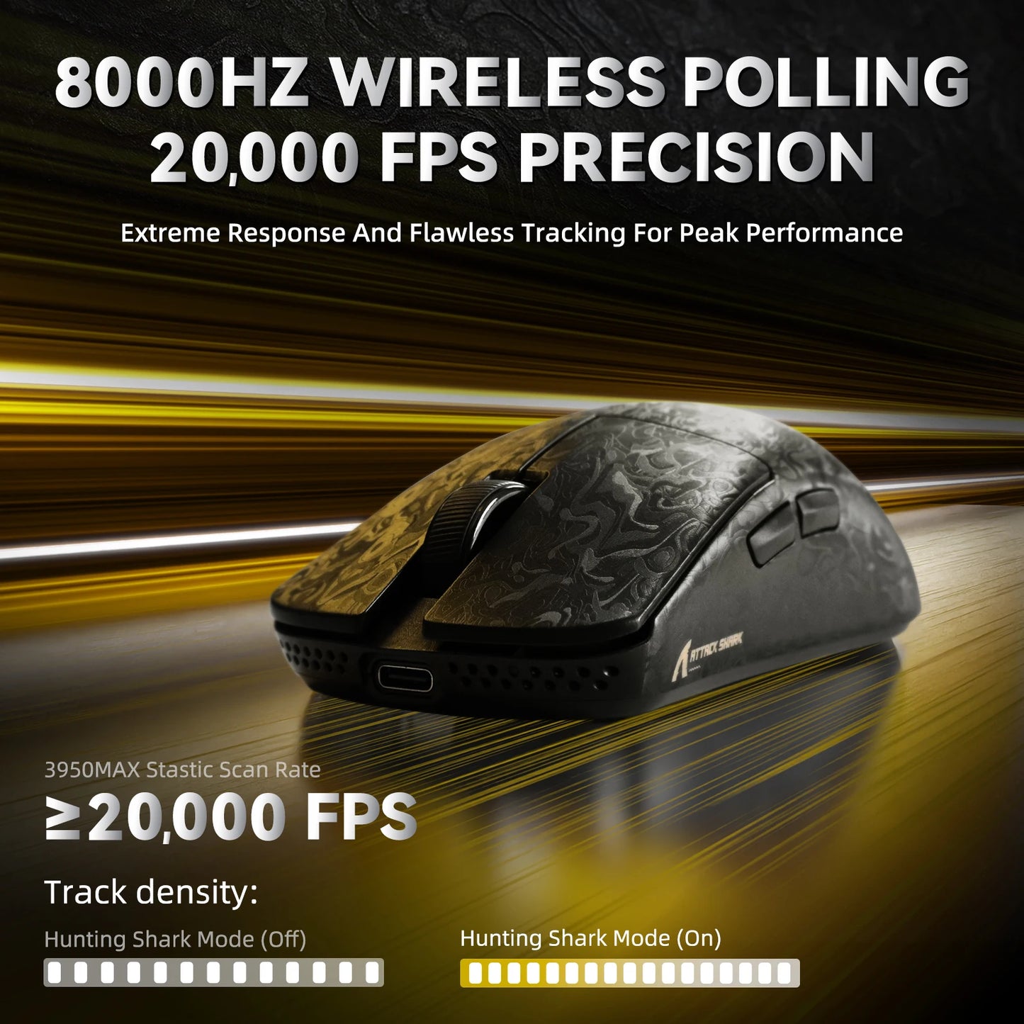 ATTACK SHARK R11 ULTRA Carbon Fiber Wireless Gaming Mouse, 8000Hz, PAW3950MAX, 42000DPI, 49g Lightweight, 20000FPS, Nordic 52840