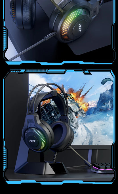 Auricolari gaming cablati RGB con microfono – Cuffie gaming con suono surround a bassa latenza, illuminazione RGB d’effetto, isolamento acustico e vestibilità confortevole